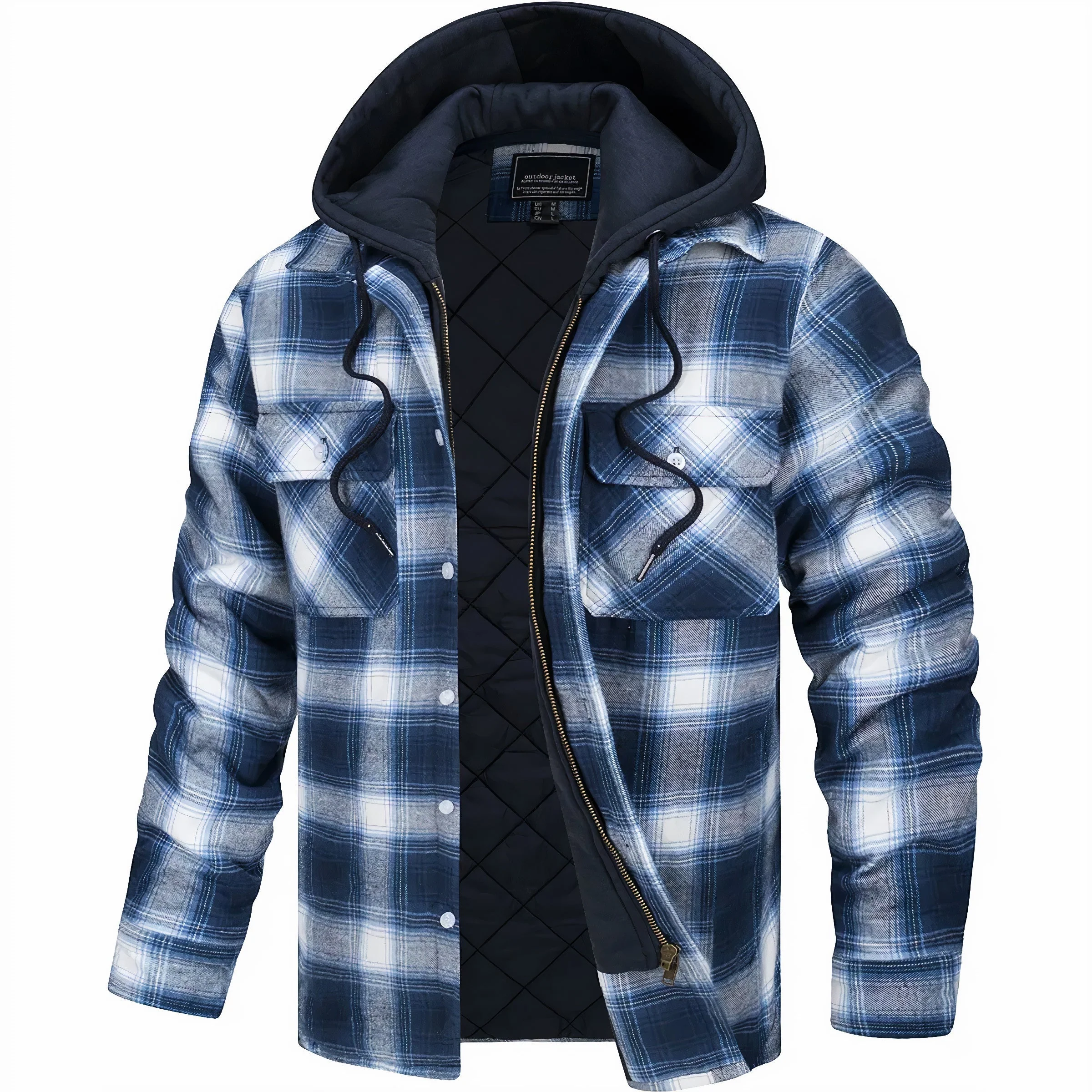 Herren Jacke Kariert Mit Kapuze | Gefüttert Übergangsjacke - Image 3