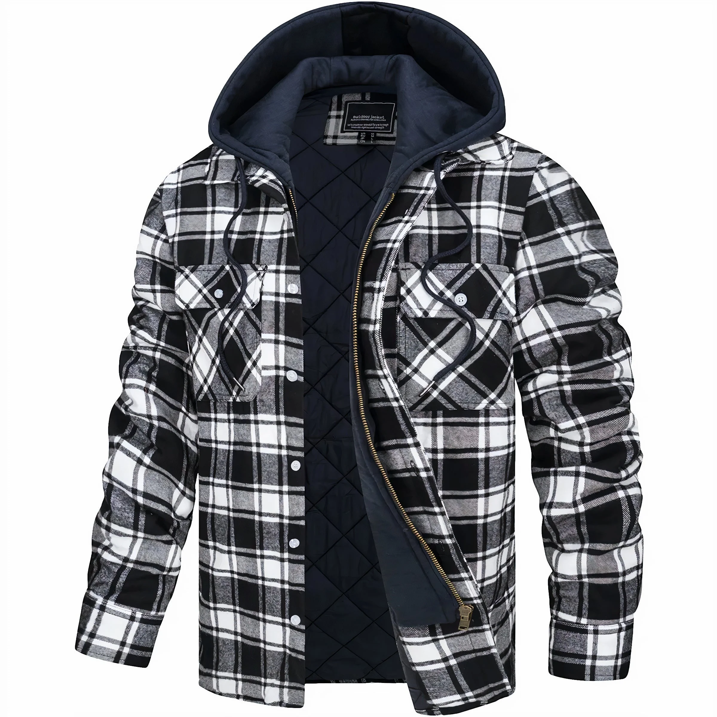 Herren Jacke Kariert Mit Kapuze | Gefüttert Übergangsjacke - Image 4