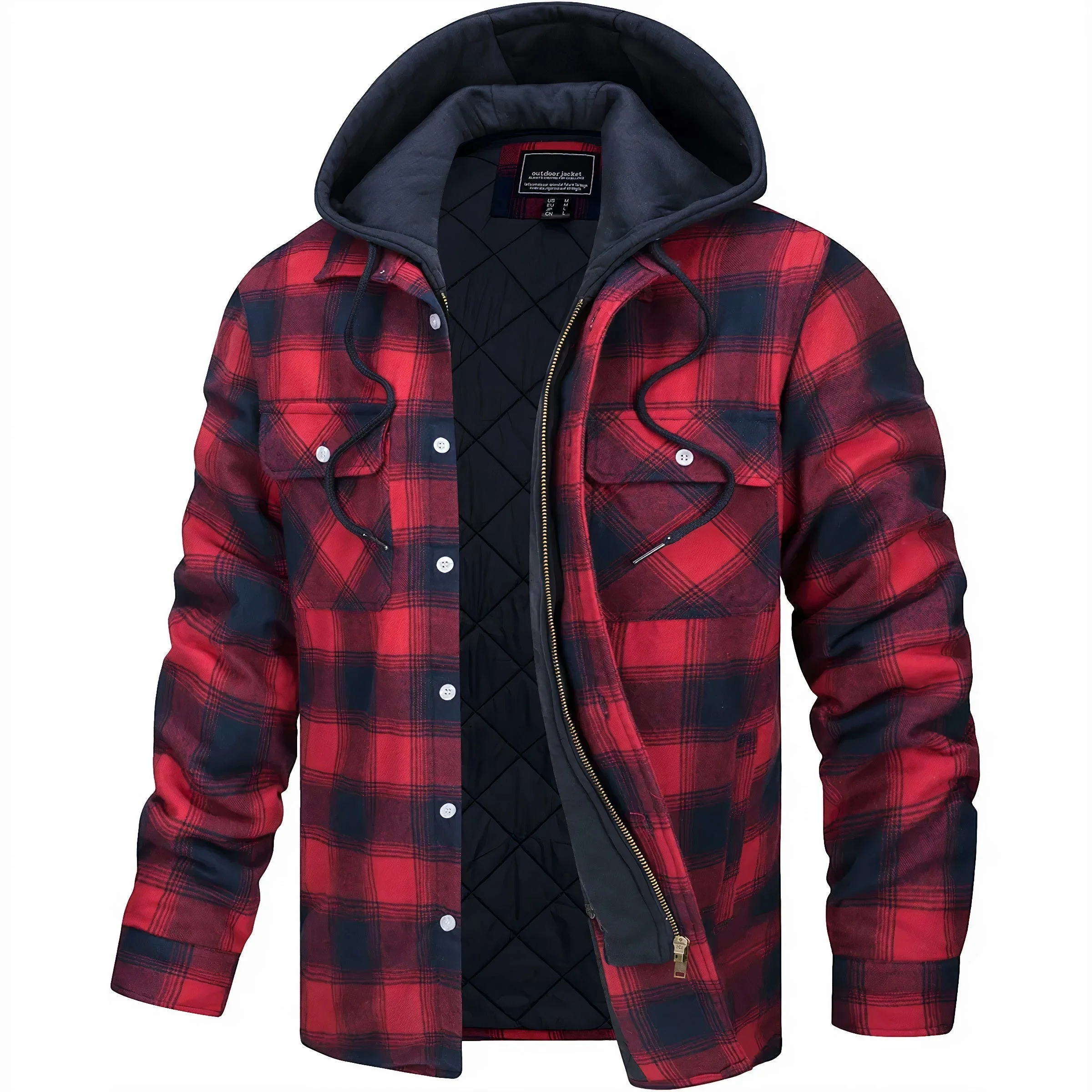 Herren Jacke Kariert Mit Kapuze | Gefüttert Übergangsjacke - Image 5