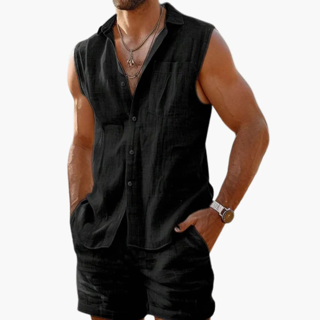 Herren Set mit ärmellchem Hemd und Shorts für den Sommer