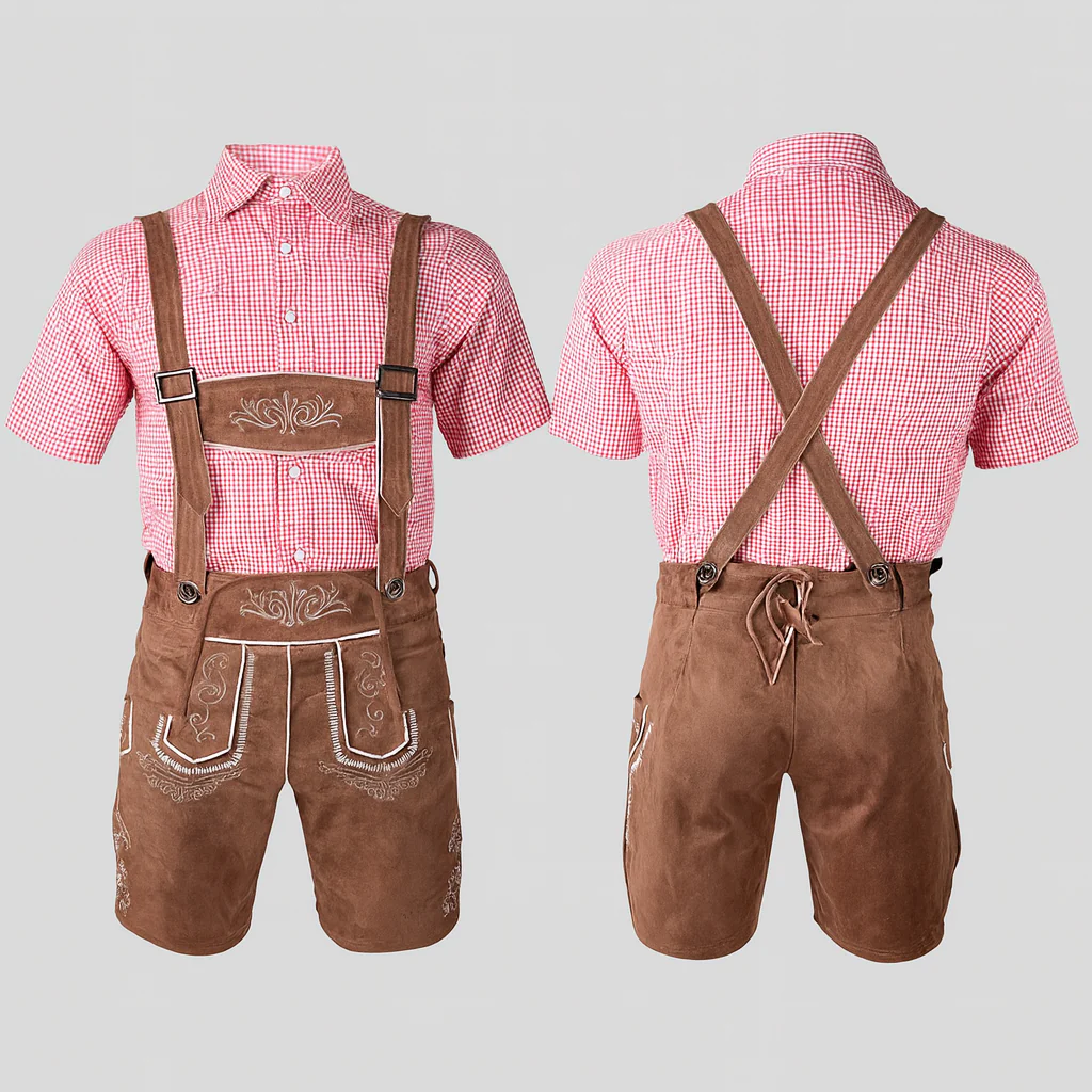 Herren Trachtenset – Kurze Hose mit Stickerei & Karohemd fürs Oktoberfest