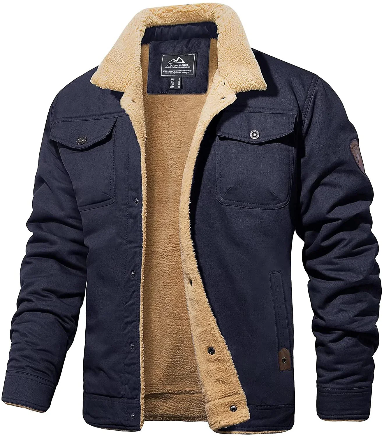 Herren Winter Warme Jacke Fleece Sherpa Langer Komfort