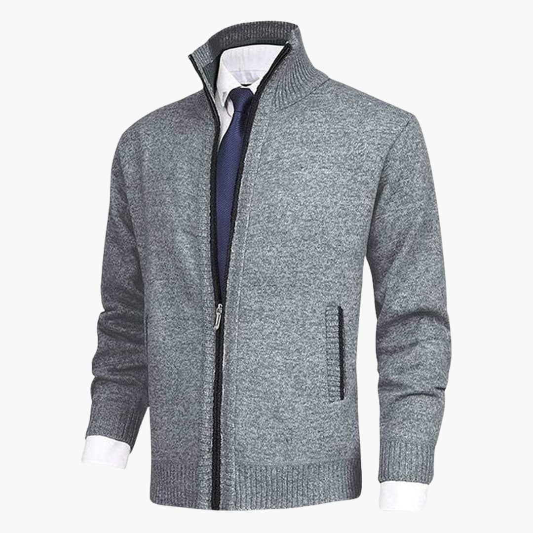 Herren Zip-Strickjacken mit Stehkragen und Rippbündchen