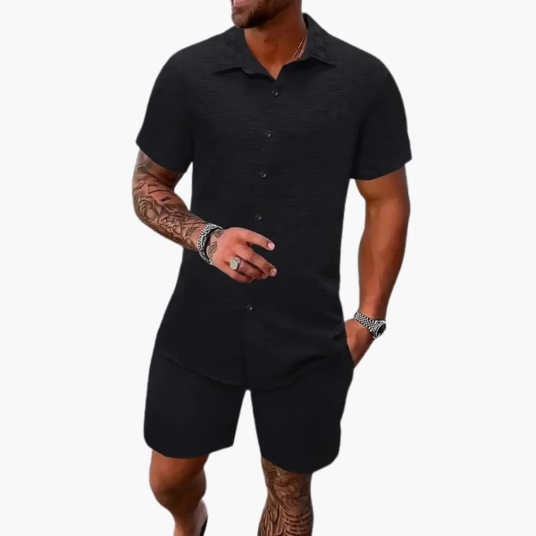 Herren Zweiteiler Set aus Baumwollmix mit Jacquardstruktur