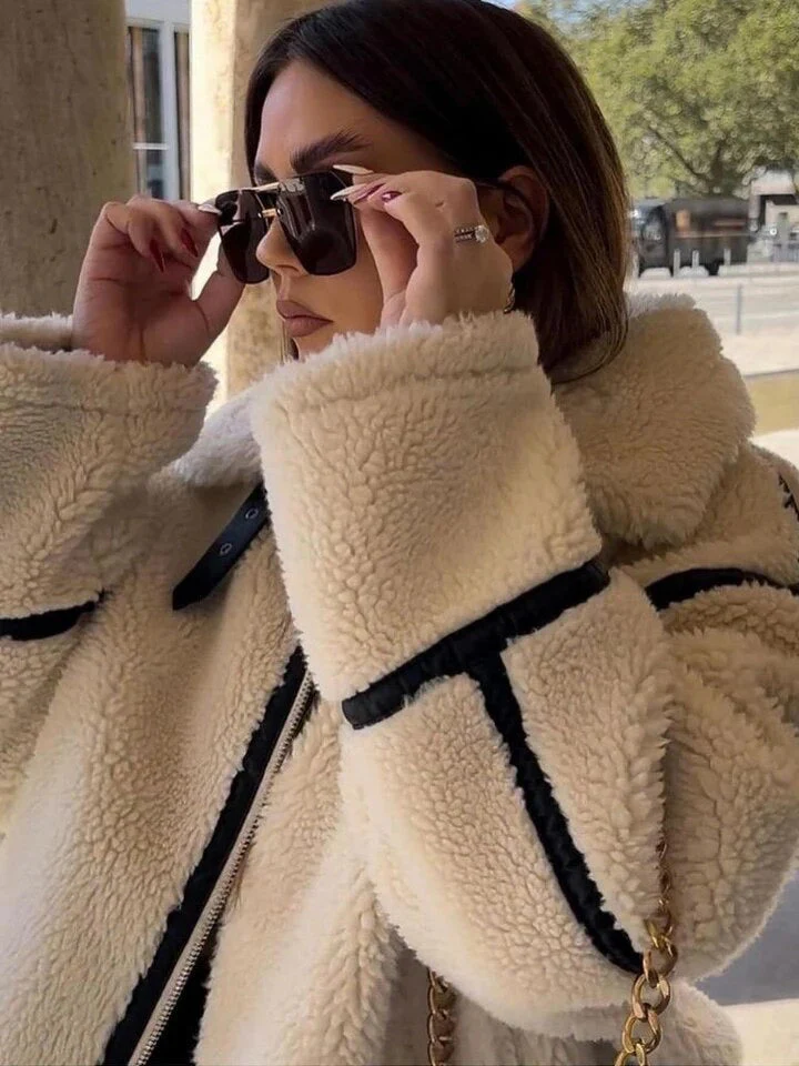 Isabella – Luxuriöse Teddy Damen Oversize Jacke mit Reißverschluss