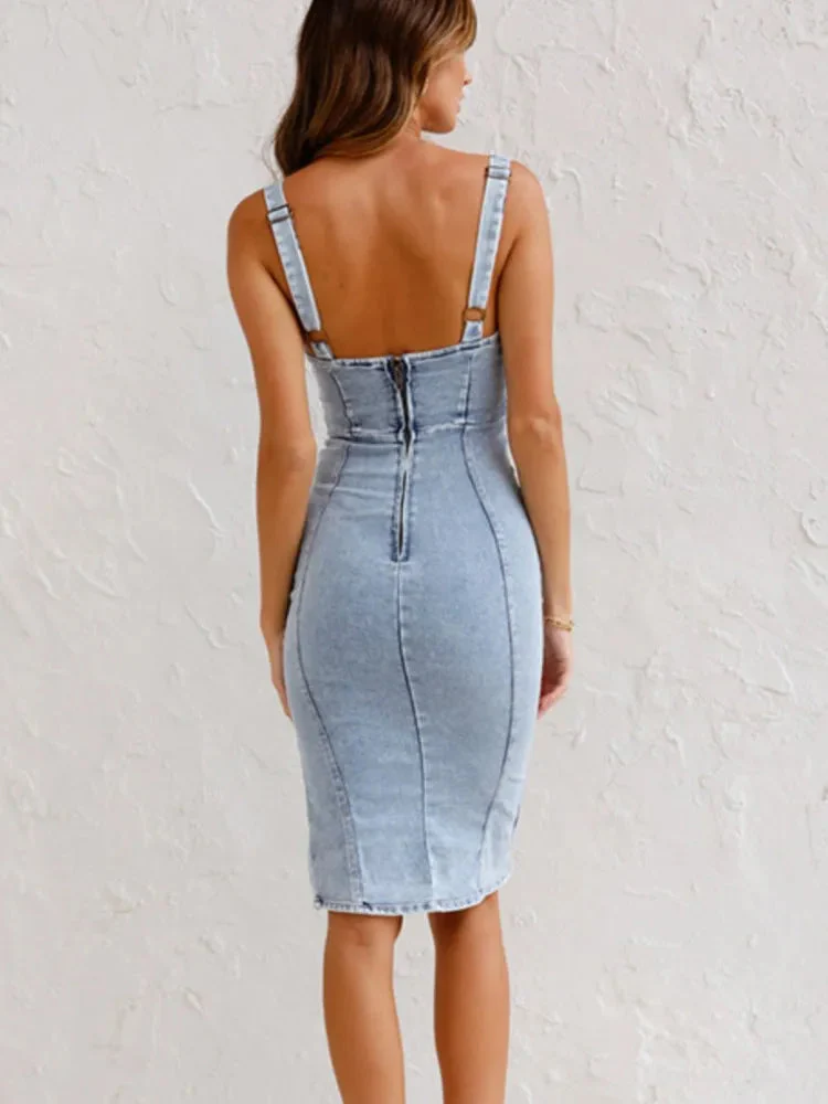 Isotta- Modernes Jeanskleid mit Reißverschluss und Schlitz
