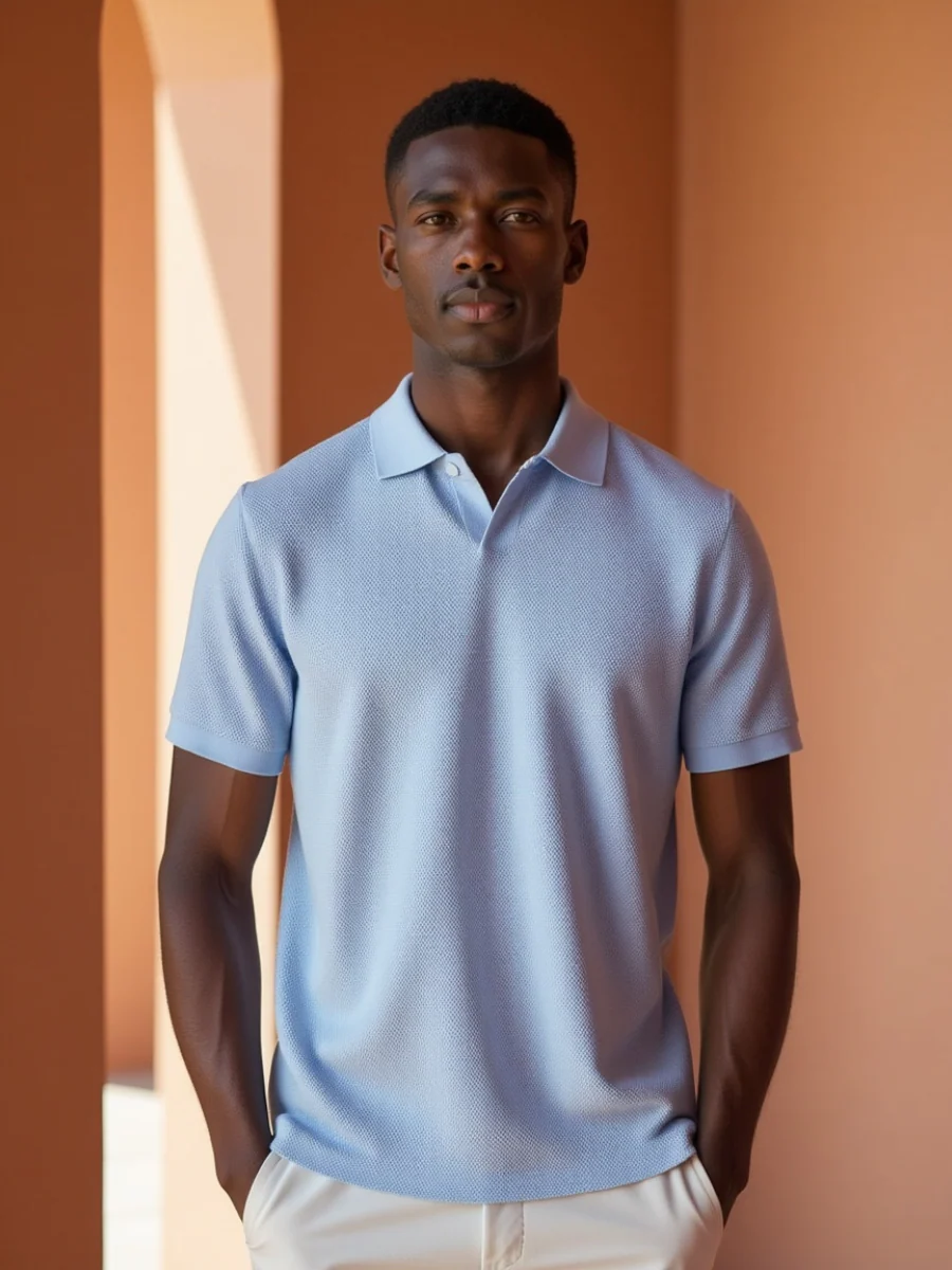 James – Herren Struktur Strickpolo Mit Kurzarm