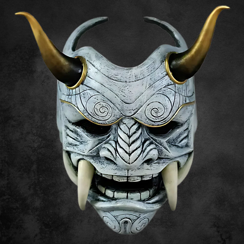 Japanische Oni Maske Grau Latex Deko