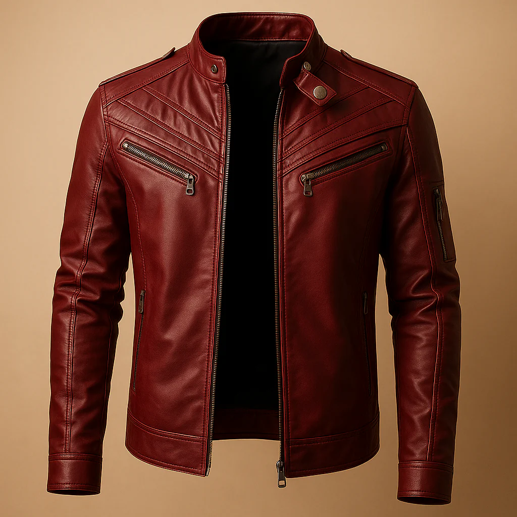 Jasper | Wattierte Lederjacke mit Stehkragen für Herren