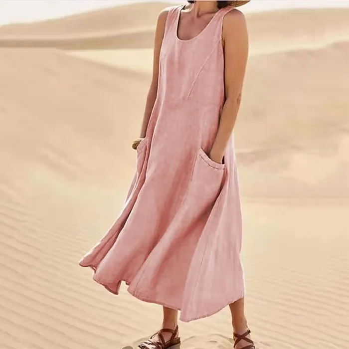 Jazmine – Luftiges, ärmelloses Maxikleid aus Leinenmischung