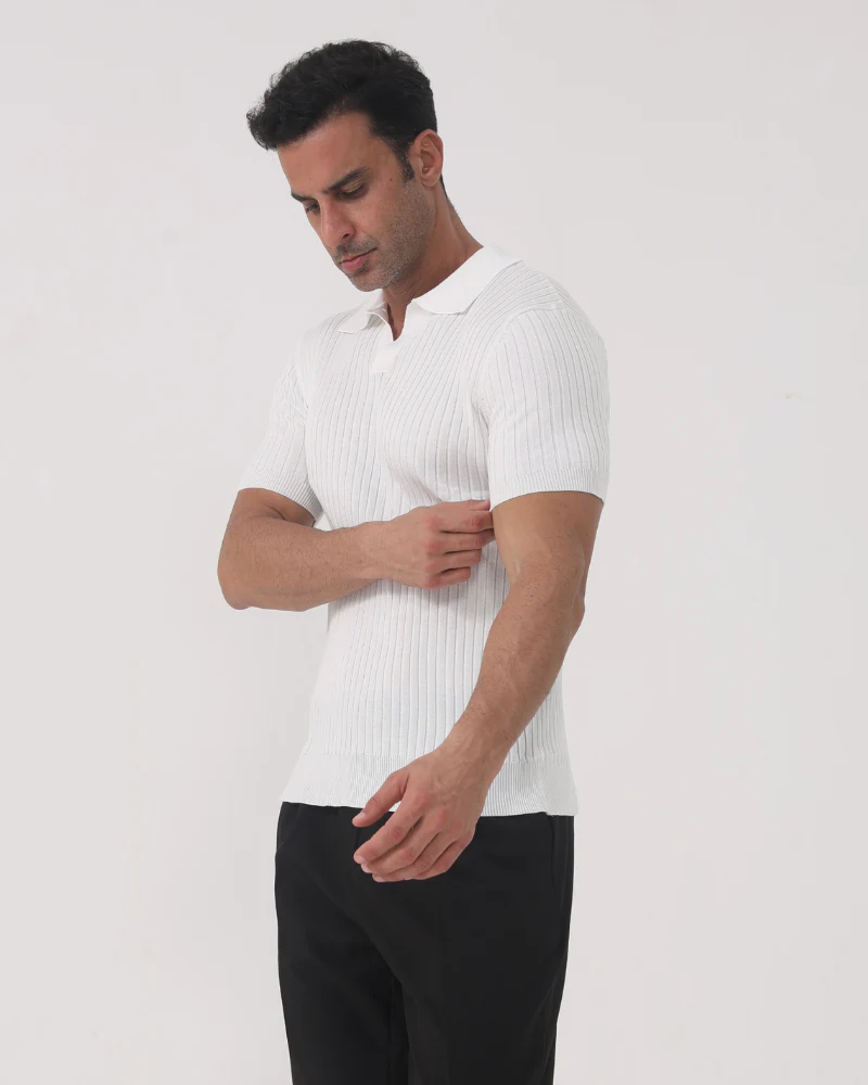 Joshua | V-Ausschnitt Rippenstrick-Poloshirt für Männer