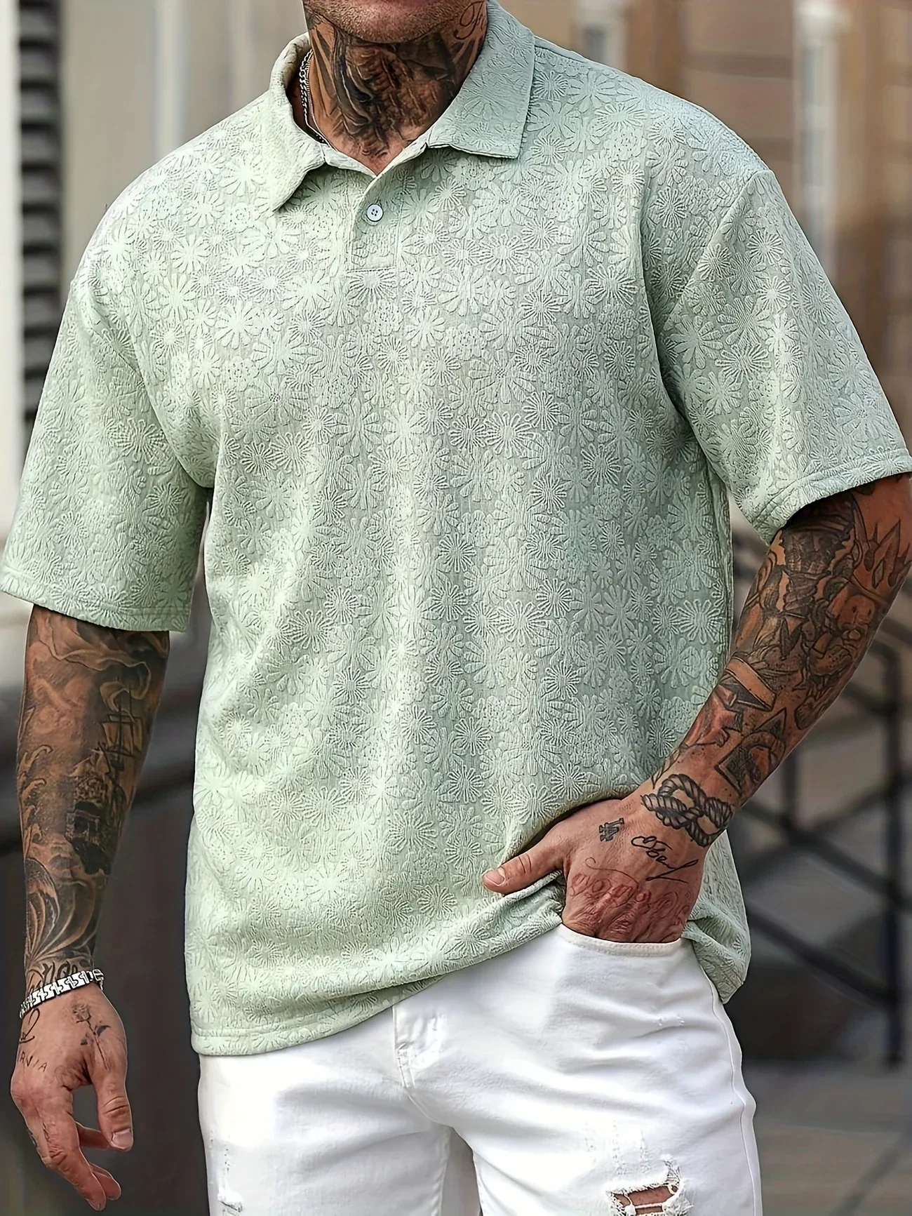 Jovan- Kurzärmliges Poloshirt mit Gänseblümchenstruktur für Herren
