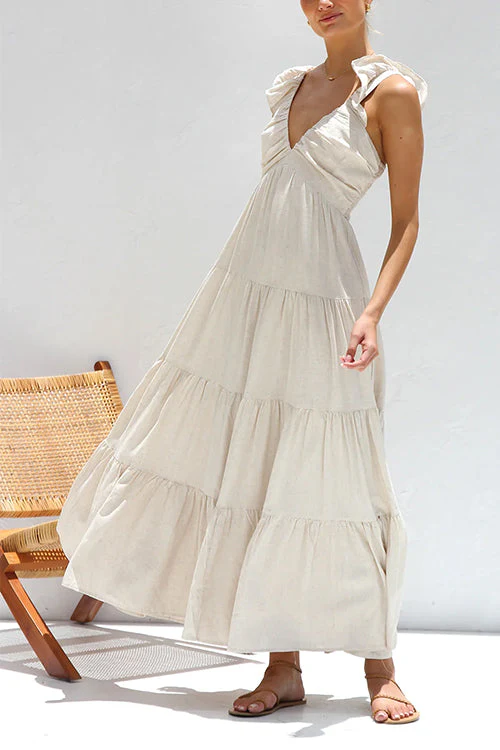 Juliet - Maxikleid mit V-Ausschnitt und Rüschen