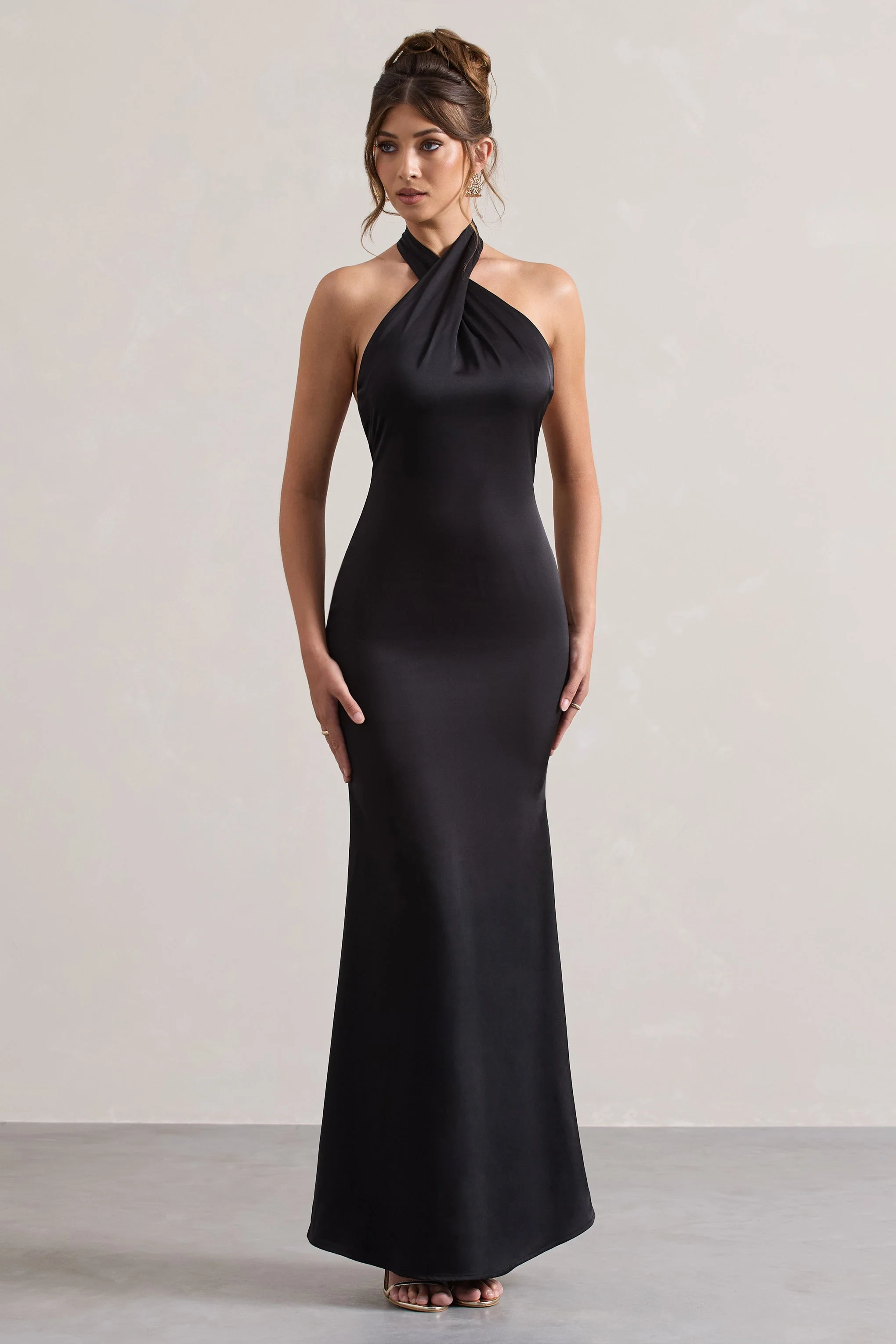 Karrie | Langes Neckholder-Kleid Satiniert