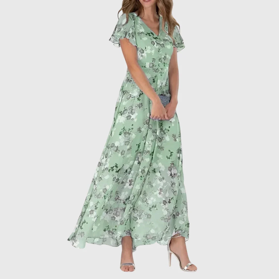 Kathrin | Damen Blumen V-Ausschnitt Maxi Kleid - Image 3