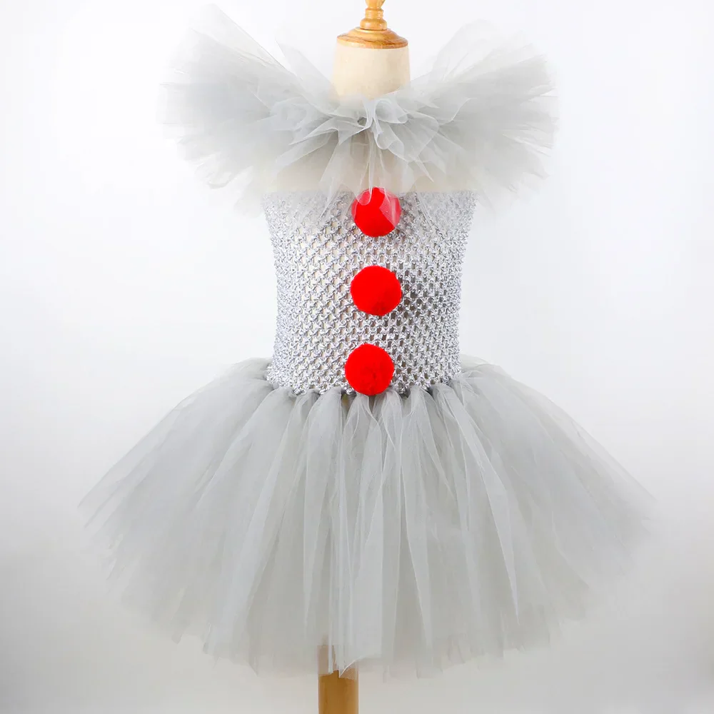 Kinder Clown Kostüm Kleid mit Tüllrock Halloween Verkleidung für Mädchen