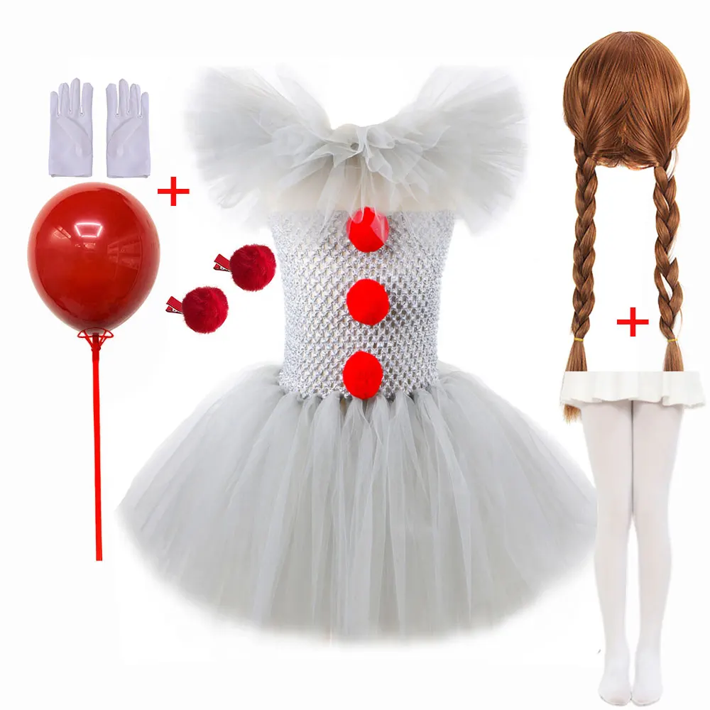 Kinder Clown Kostüm Kleid mit Tüllrock Halloween Verkleidung für Mädchen - Image 10
