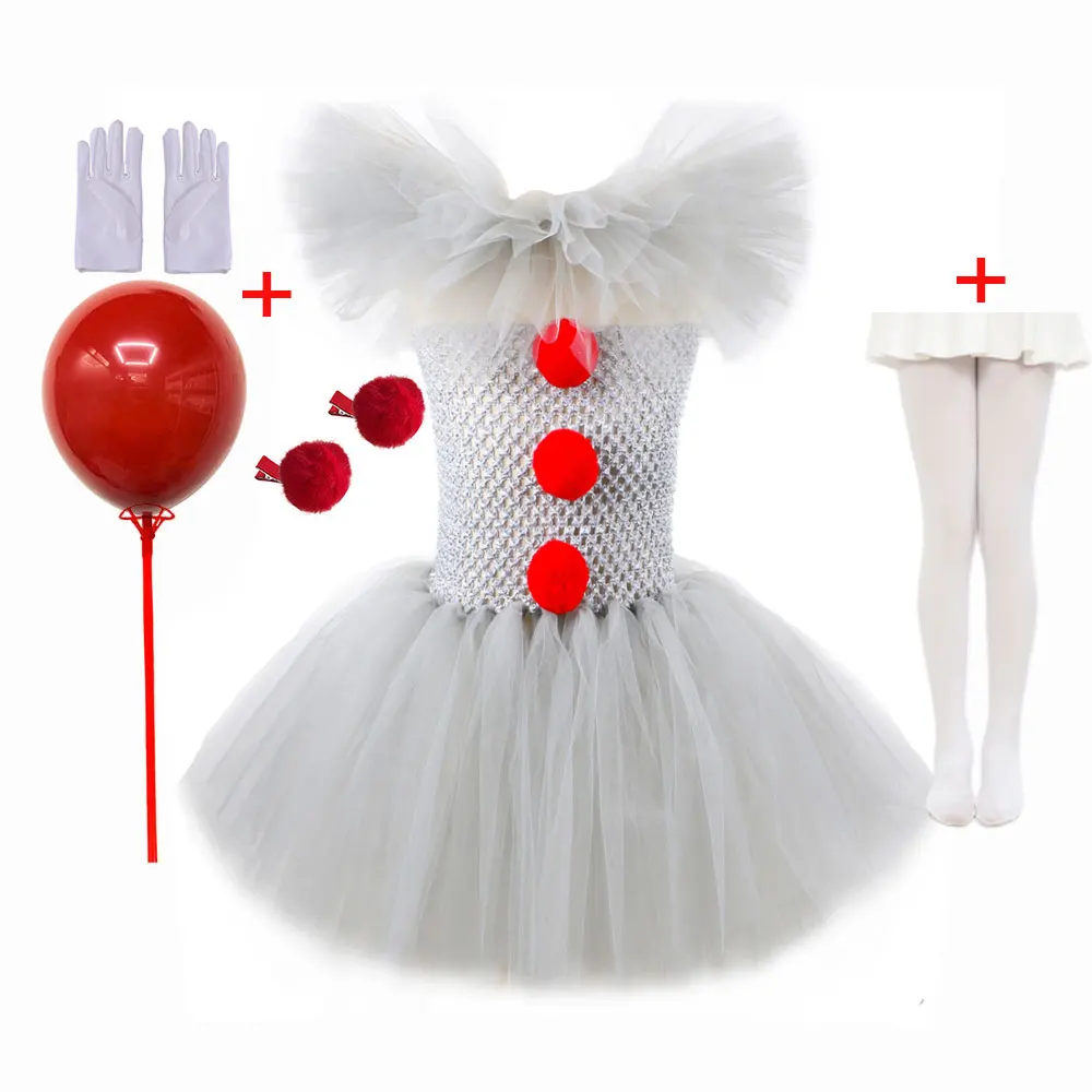 Kinder Clown Kostüm Kleid mit Tüllrock Halloween Verkleidung für Mädchen - Image 11