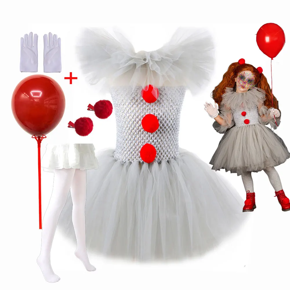Kinder Clown Kostüm Kleid mit Tüllrock Halloween Verkleidung für Mädchen - Image 12