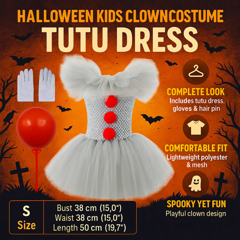 Kinder Clown Kostüm Kleid mit Tüllrock Halloween Verkleidung für Mädchen - Image 2