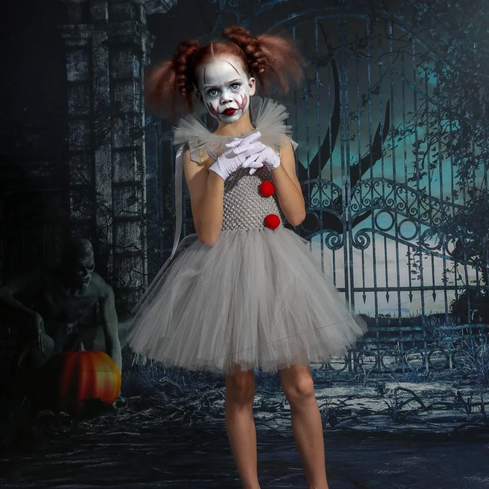 Kinder Clown Kostüm Kleid mit Tüllrock Halloween Verkleidung für Mädchen - Image 5