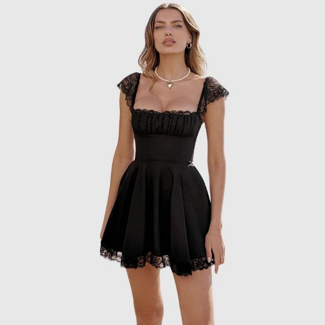 Kira | Viereck Ausschnitt mit Spitze Mini Dress - Image 10