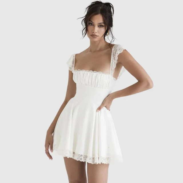 Kira | Viereck Ausschnitt mit Spitze Mini Dress - Image 2