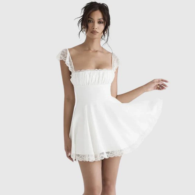 Kira | Viereck Ausschnitt mit Spitze Mini Dress - Image 3