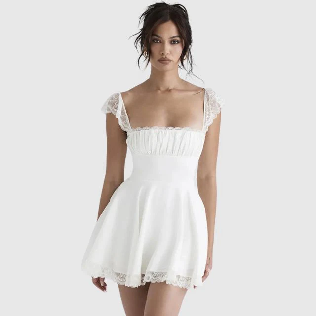 Kira | Viereck Ausschnitt mit Spitze Mini Dress - Image 4