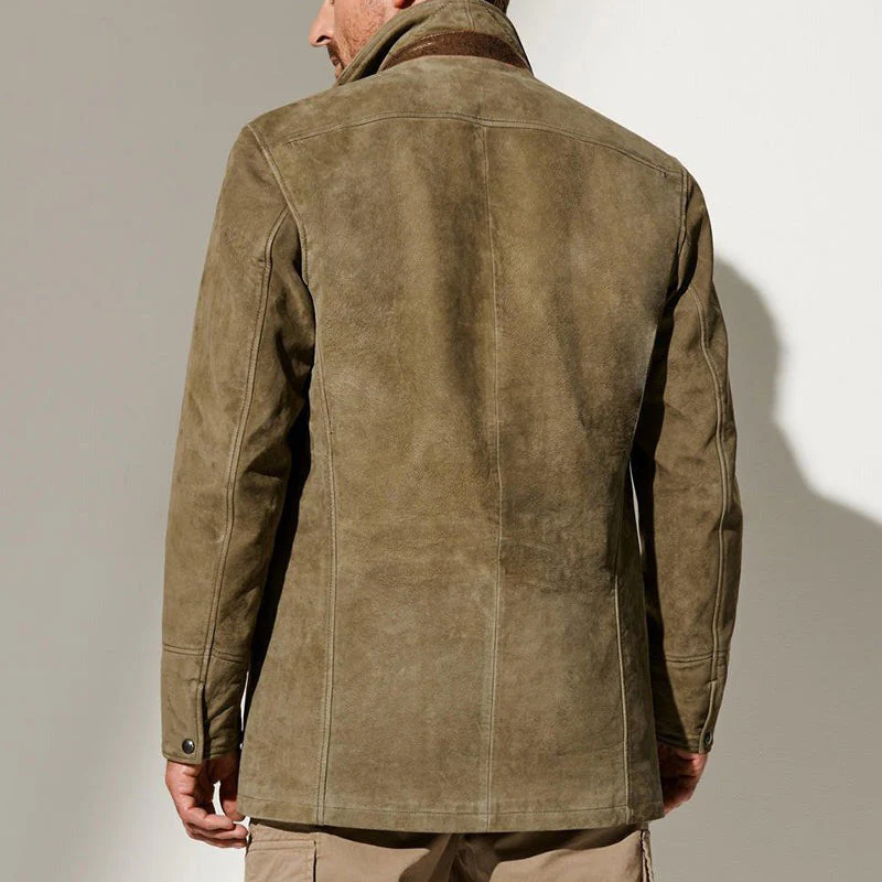 Klassische Wildleder Herren Jacke mit Lederbesatz