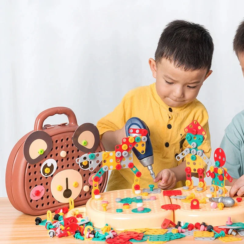 Komplettes Bauwerkzeug-Spielset – Elektrische Bohrmaschine und Zubehör mit tragbarer Tragetasche für Kinder