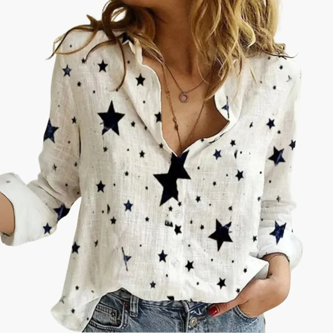 Langarm Damen-Bluse - Vintage Stil mit großen Punkten