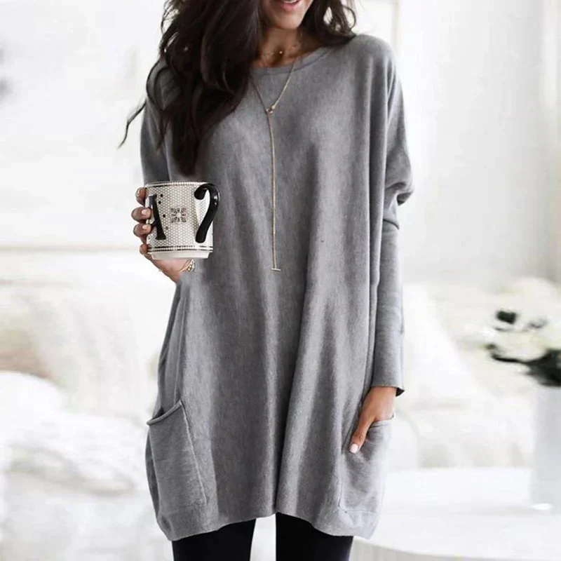 Langer Pullover mit Seitentaschen für Damen - Image 7
