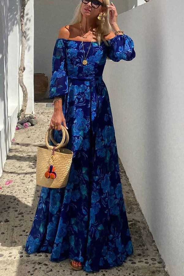 Langkleid mit Blumenmuster und Schulterfrei – Urlaubseleganz