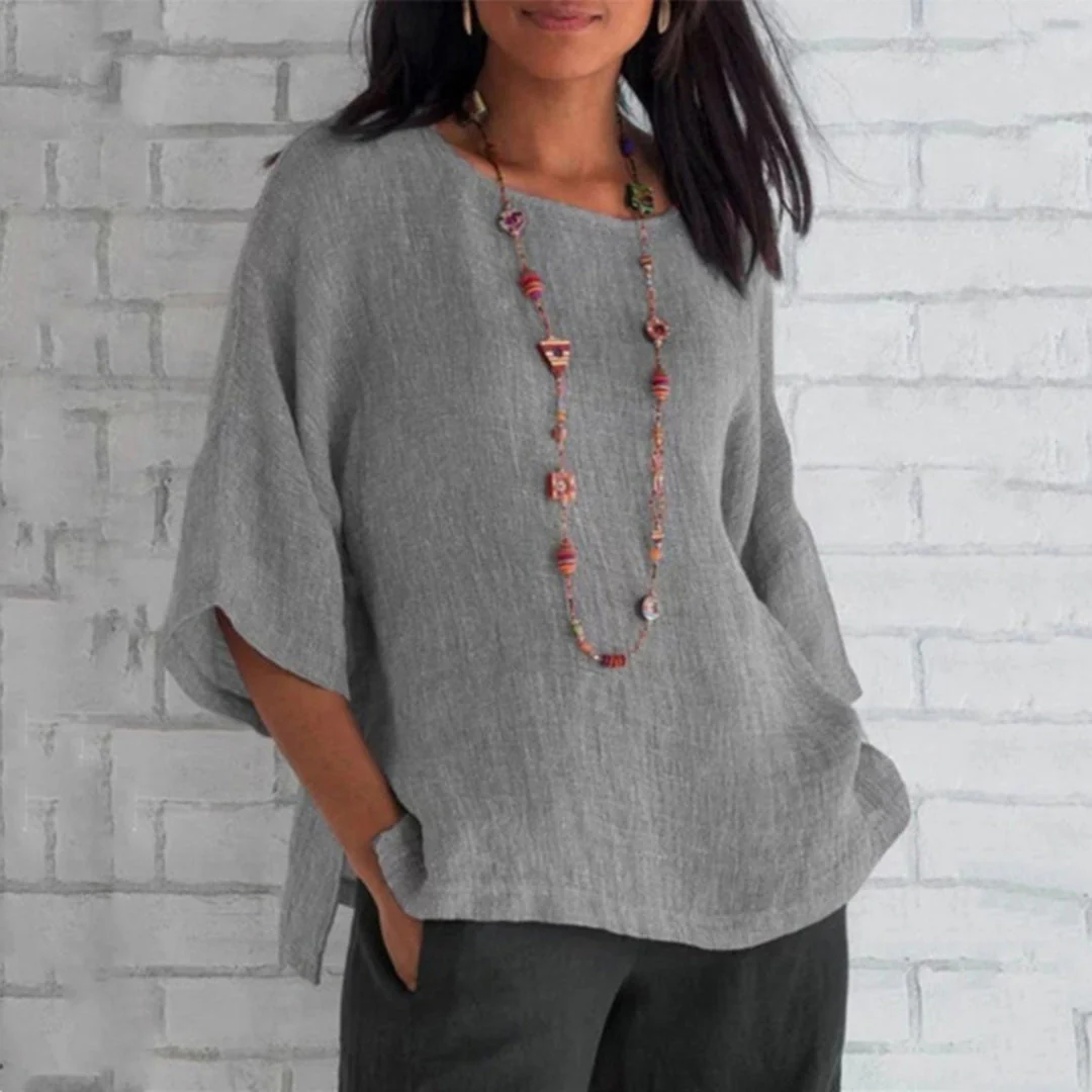 Lässige 3/4-Arm Leinen Tunika Damen
