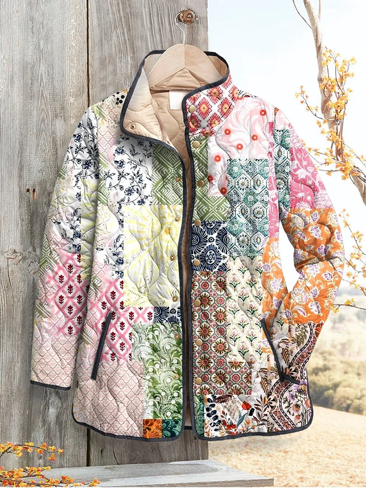 Lässige gesteppte Jacke für Frauen mit floralem Druck