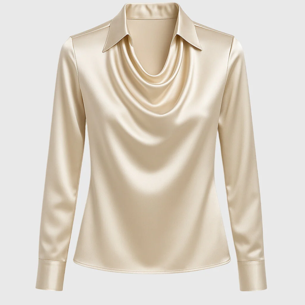 Lea® | Bluse mit luxuriösem Glanz und Faltenkragen
