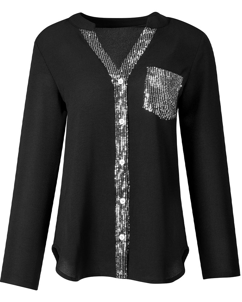 Lea | Damen Casual Top elegant mit glitzernden Pailletten