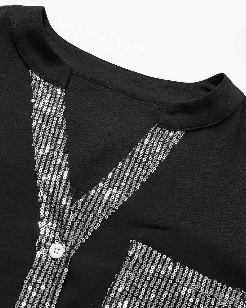 Lea | Damen Casual Top elegant mit glitzernden Pailletten - Image 2