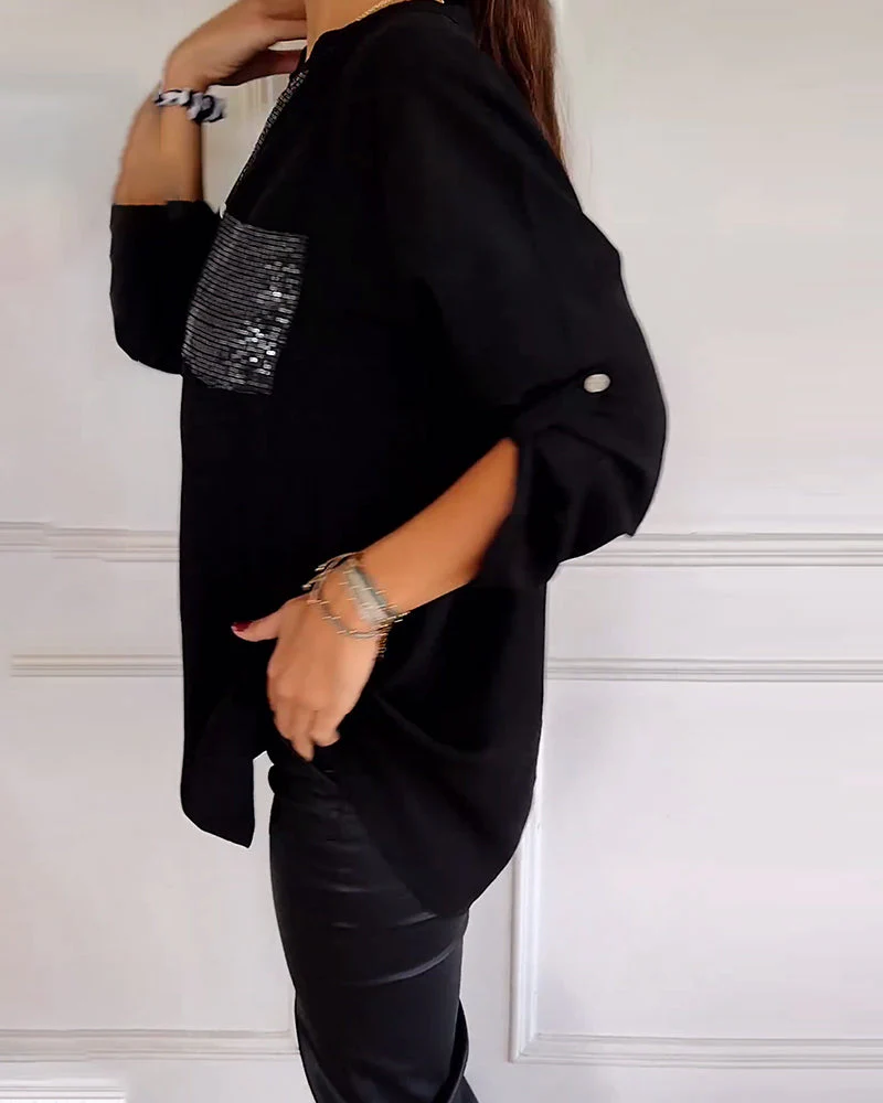 Lea | Damen Casual Top elegant mit glitzernden Pailletten - Image 5