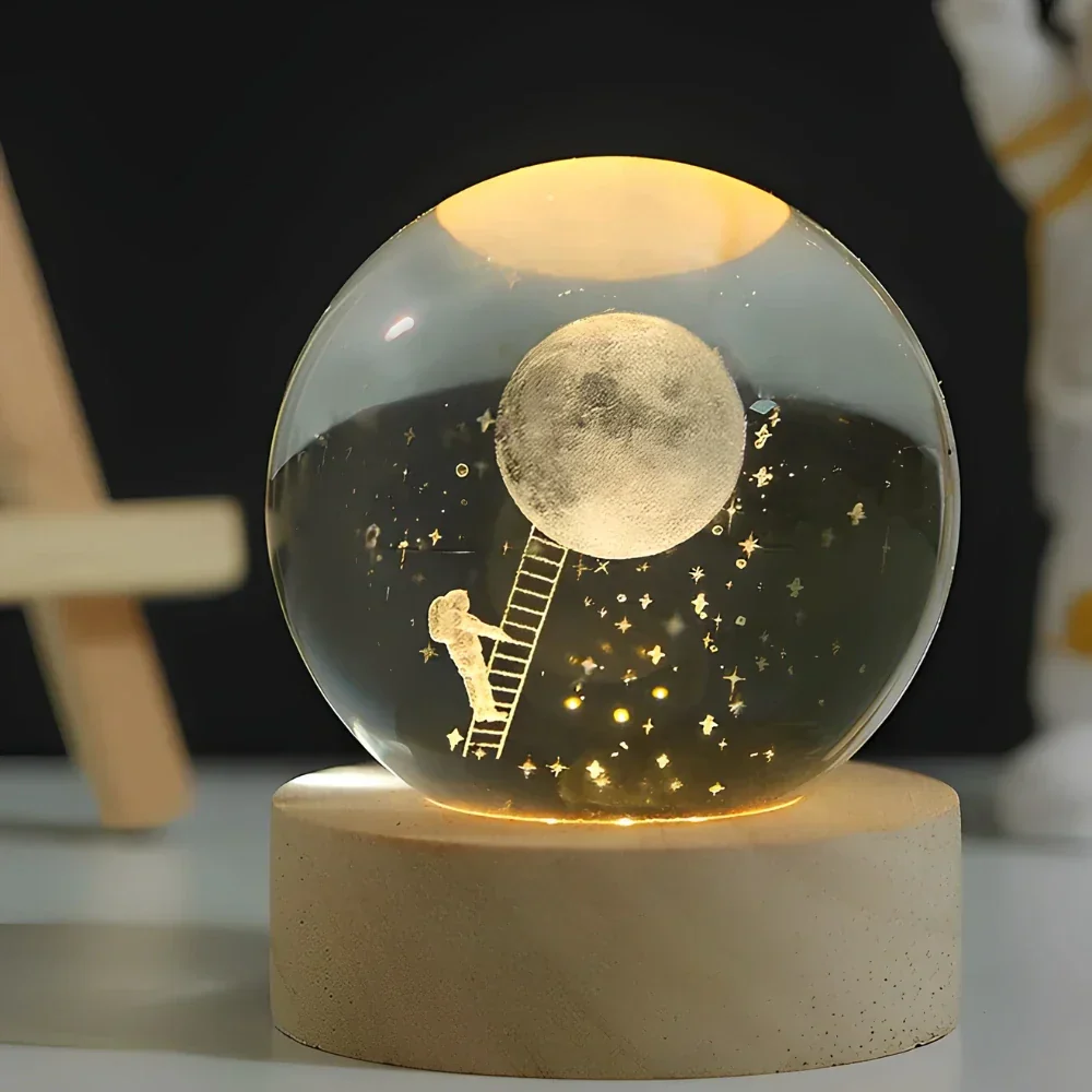 LED Nachtlicht Kristallkugel aus Glas Holzsockel - Image 10