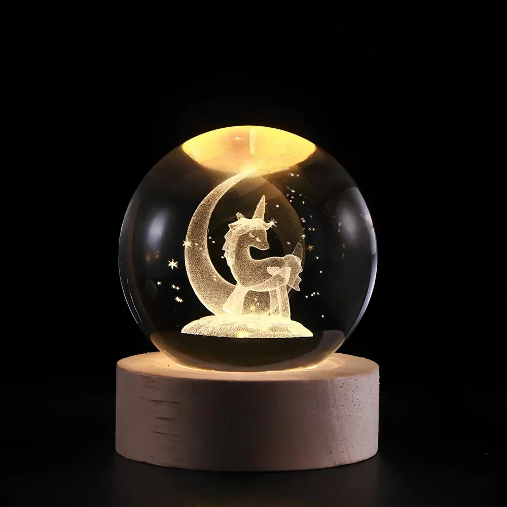 LED Nachtlicht Kristallkugel aus Glas Holzsockel - Image 16
