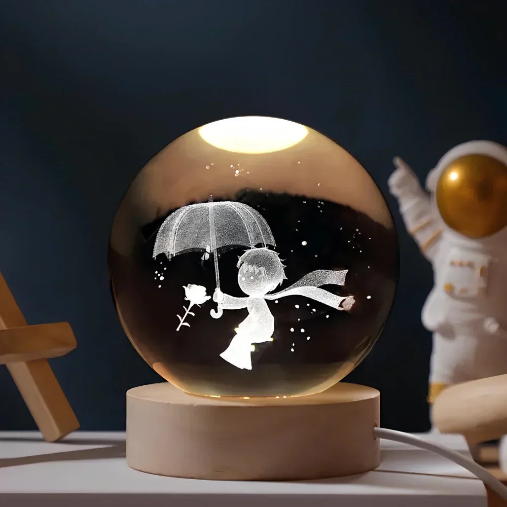 LED Nachtlicht Kristallkugel aus Glas Holzsockel - Image 17