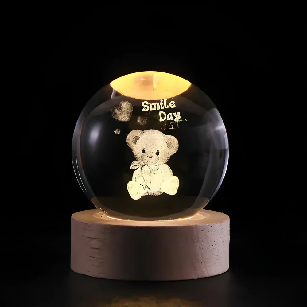 LED Nachtlicht Kristallkugel aus Glas Holzsockel - Image 20