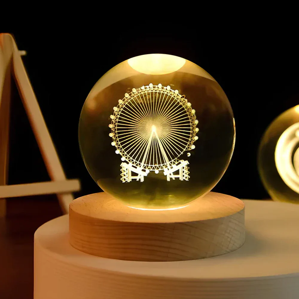 LED Nachtlicht Kristallkugel aus Glas Holzsockel - Image 24