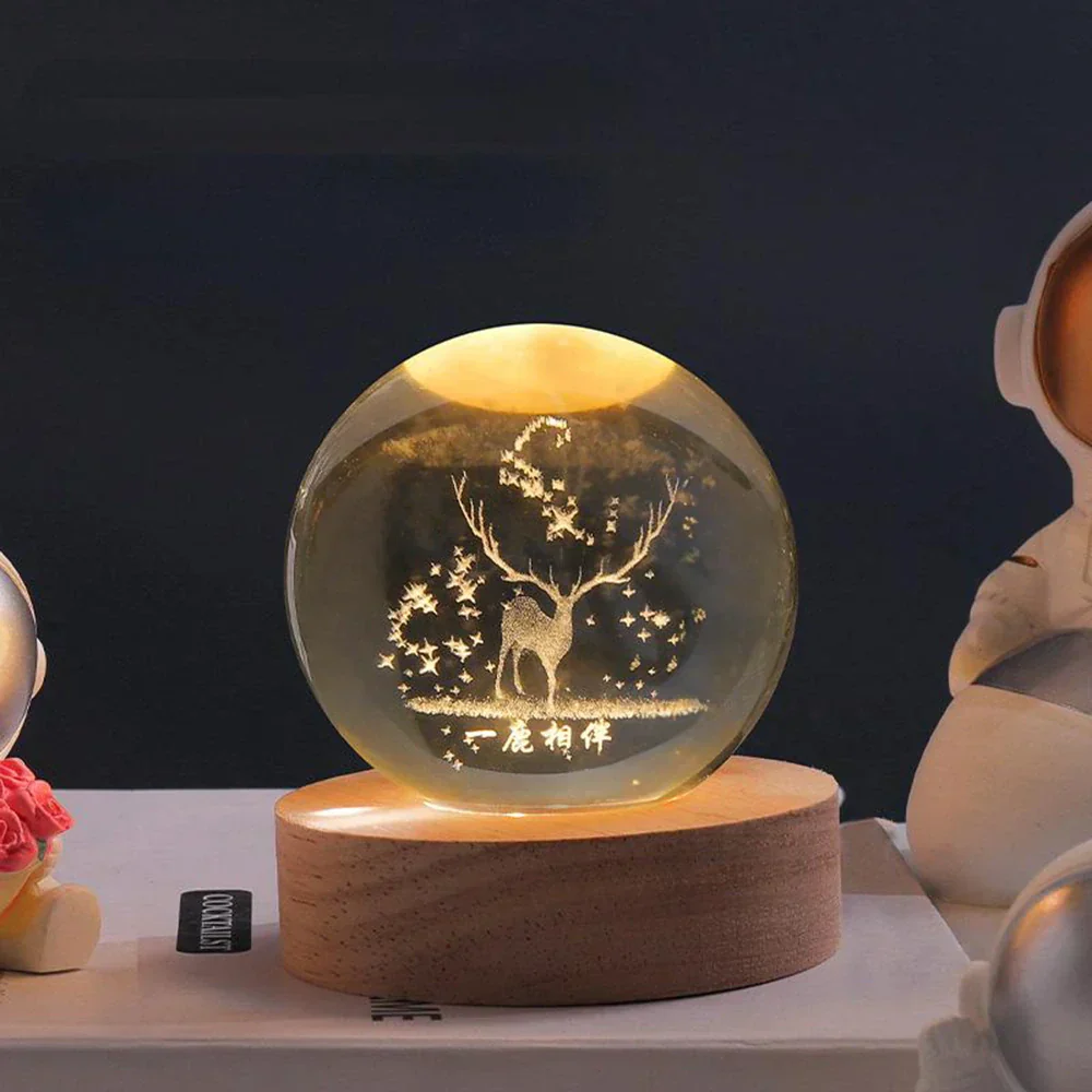 LED Nachtlicht Kristallkugel aus Glas Holzsockel - Image 25