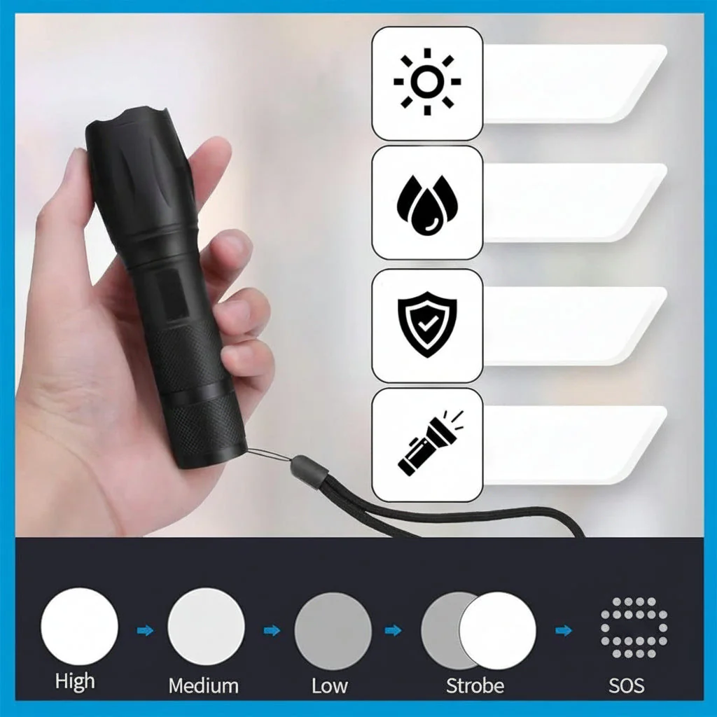 LED Taschenlampe Taktisch USB Wiederaufladbar - Image 3