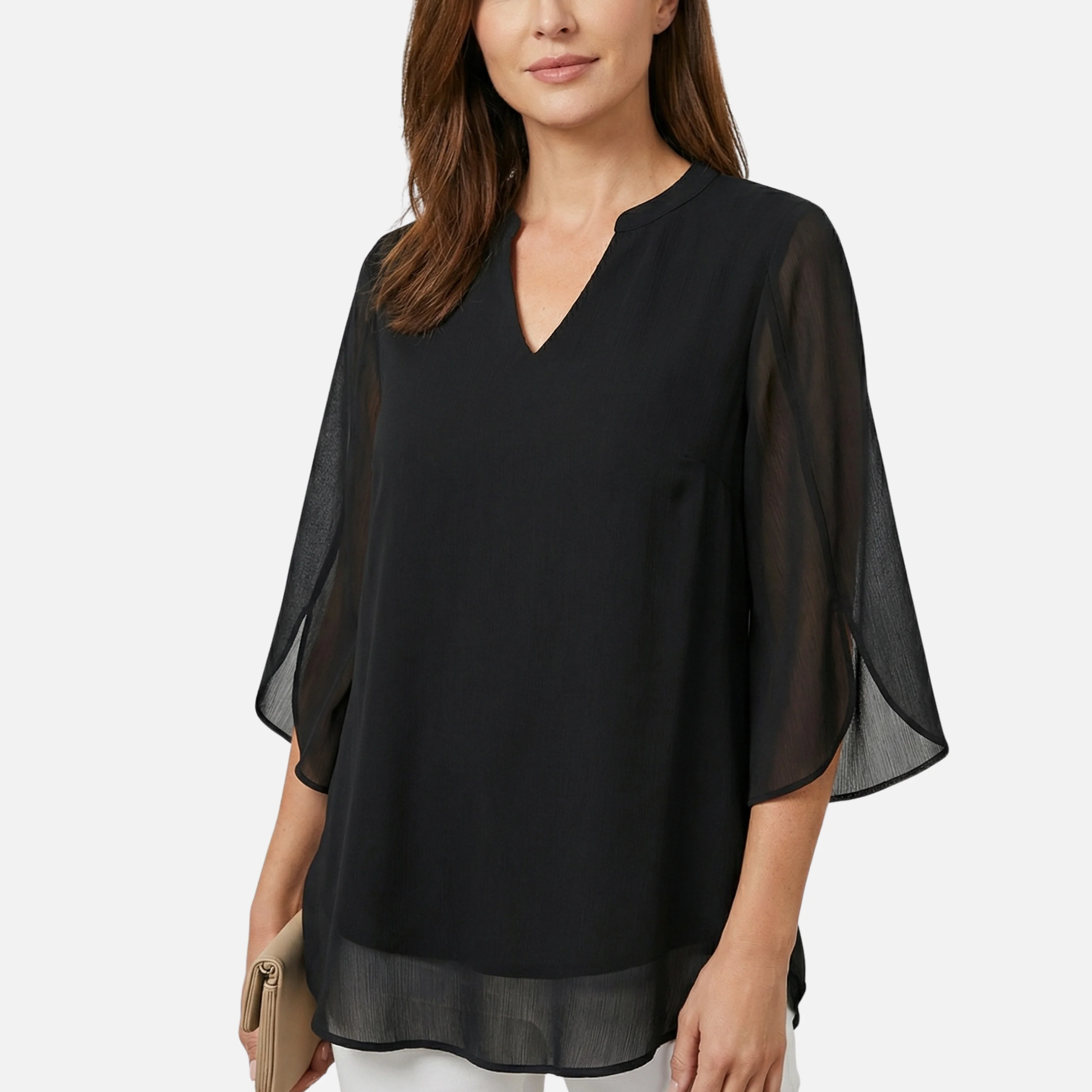 Zora | Damen Leichte Chiffonbluse Lockerer Schnitt V-Ausschnitt – Chiffon Bluse
