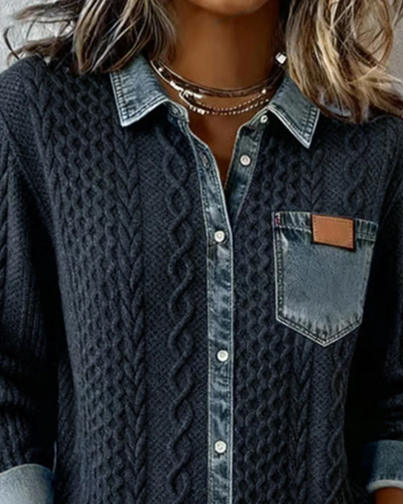 Lena | Chic gestricktes Shirt Damen mit Denim-Details - Image 7