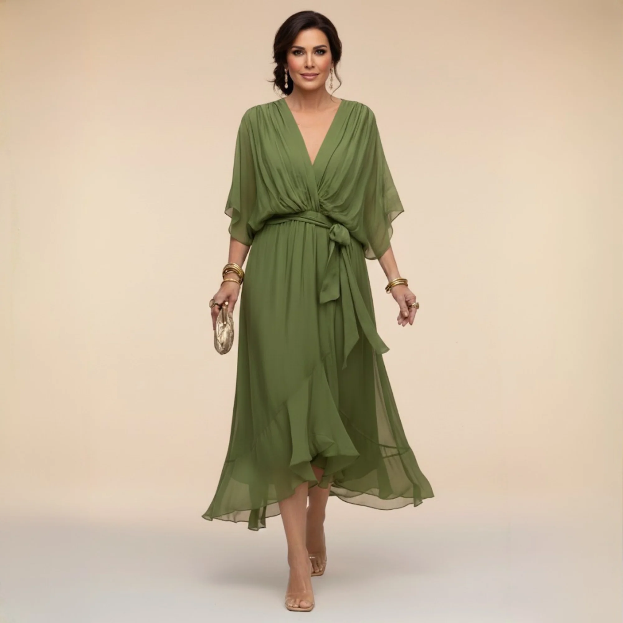 Lena | Chiffonkleid mit V-Ausschnitt für Damen